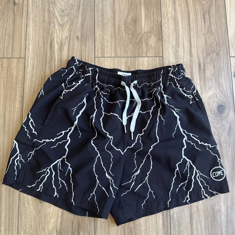 COVE Men's Black White Lightweight Athletic Short Sz 30 Elastic Waist Drawstring